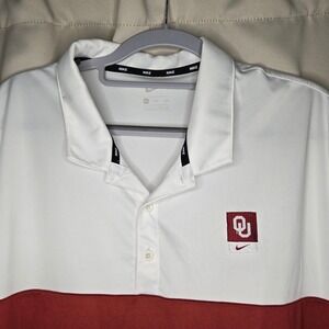 Nike Oklahoma Sooners Polo Shirt Mens XXL White Maroon Striped Athletic